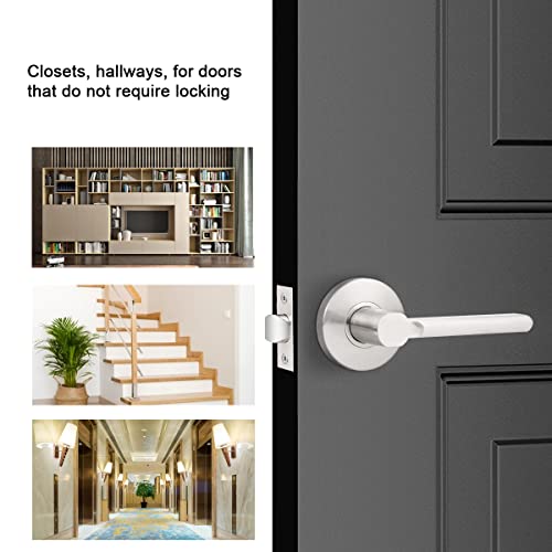 Probrico Keyless Door Lever Handles Passage Interior Locksets Brushed Nickel Finished Hardware 6 Pack