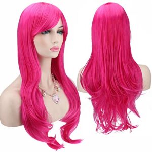 akstore 28" 70cm fashion wigs long wavy curly hair cosplay wig & wig cap (rose)
