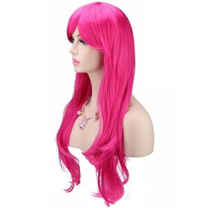Akstore 28" 70cm Fashion Wigs Long Wavy Curly Hair Cosplay Wig & Wig Cap (Rose)