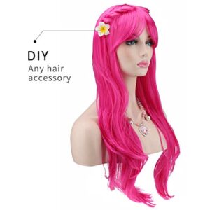 Akstore 28" 70cm Fashion Wigs Long Wavy Curly Hair Cosplay Wig & Wig Cap (Rose)