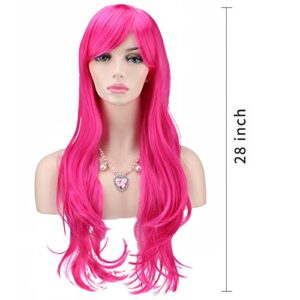 Akstore 28" 70cm Fashion Wigs Long Wavy Curly Hair Cosplay Wig & Wig Cap (Rose)