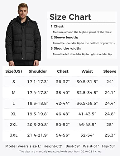 Wantdo Men's Waterproof Quilted Puffer Jacket Thicken Warm Winter Coat (Black, Small)