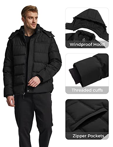 Wantdo Men's Waterproof Quilted Puffer Jacket Thicken Warm Winter Coat (Black, Small)