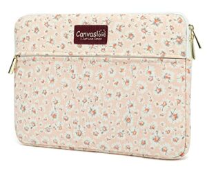 canvaslove pink chrysanthemum laptop sleeve case bag with pocket for macbook pro 14 inch,surface laptop 14.4 inch and hp lenovo dell asus acer 14 inch laptop computer