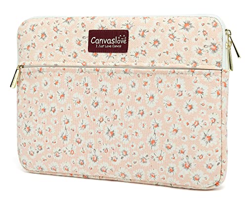 Canvaslove Pink Chrysanthemum Laptop Sleeve Case Bag with Pocket for MacBook Pro 14 inch,Surface Laptop 14.4 inch and HP Lenovo Dell ASUS Acer 14 inch Laptop Computer