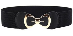 x&f women's elegant pu bowknot stretch wide belt dress decorative waistbelts black