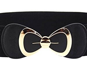 X&F Women's Elegant PU Bowknot Stretch Wide Belt Dress Decorative Waistbelts Black