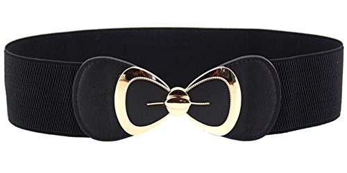 X&F Women's Elegant PU Bowknot Stretch Wide Belt Dress Decorative Waistbelts Black