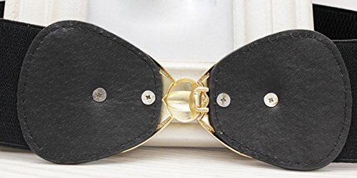 X&F Women's Elegant PU Bowknot Stretch Wide Belt Dress Decorative Waistbelts Black