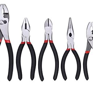 FASTPRO 7-Piece Utility Pliers and Wrench Set, Includes Slip Joint Pliers, Long Nose Pliers, Diagonal Pliers, Groove Joint Pliers, Linesman Pliers and Adjustable Wrench, Dipped Handle