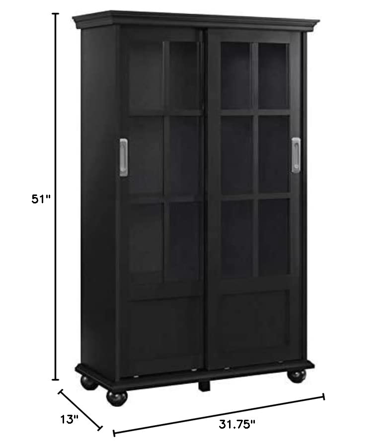 Ameriwood Home Aaron Lane 4 tier Bookcase with Sliding Glass Doors, Black