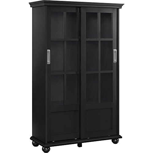 Ameriwood Home Aaron Lane 4 tier Bookcase with Sliding Glass Doors, Black