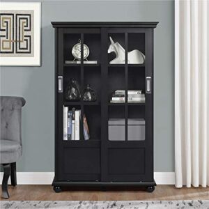 Ameriwood Home Aaron Lane 4 tier Bookcase with Sliding Glass Doors, Black