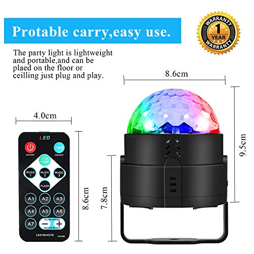 Disco Ball Disco Lights-COIDEA Party Sound Activated Storbe Light With Remote Control DJ Lighting,Led 3W RGB Light Bal, Dance lightshow for Home Room Parties Kids Birthday Wedding Show Club Pub