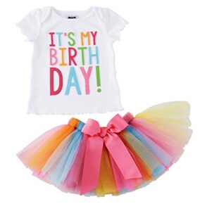 girls'it's my birthday print shirt tutu skirt dress outfit set (white+pink a, 4-5 years)