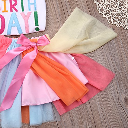 Girls'It's My Birthday Print Shirt Tutu Skirt Dress Outfit Set (White+Pink a, 4-5 Years)