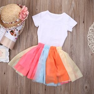 Girls'It's My Birthday Print Shirt Tutu Skirt Dress Outfit Set (White+Pink a, 4-5 Years)