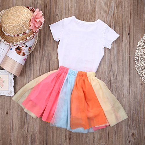 Girls'It's My Birthday Print Shirt Tutu Skirt Dress Outfit Set (White+Pink a, 4-5 Years)