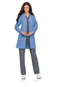 landau women's 38 inch 4 button lab scrub coat sky blue