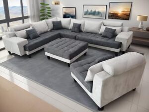 stendmar l shape u shape reversible modern microfiber fabric sectional couch sofa set s150d (gray/dark gray)