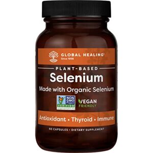 global healing selenium 200mcg, selenium supplement with organic ingredients, antioxidants for thyroid support and immune health, non-gmo & gluten-free, selenium 200 mcg for men & women (60 capsules)