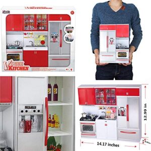 Liberty Imports Gourmet Red Doll Modern Kitchen Mini Toy Playset with Lights and Sounds, Perfect for 12 Inch Dolls