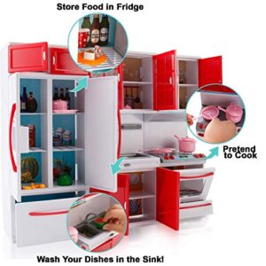 Liberty Imports Gourmet Red Doll Modern Kitchen Mini Toy Playset with Lights and Sounds, Perfect for 12 Inch Dolls
