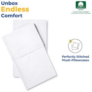 600 Thread Count 100% Egyptian Cotton Pillow Cases, White Standard Pillowcase Set of 2, Long-Staple Combed Pure Natural 100% Cotton Pillows for Sleeping, Soft & Silky Sateen Weave Bed Pillow Cover