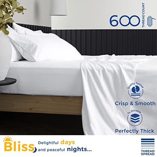 600 Thread Count 100% Egyptian Cotton Pillow Cases, White Standard Pillowcase Set of 2, Long-Staple Combed Pure Natural 100% Cotton Pillows for Sleeping, Soft & Silky Sateen Weave Bed Pillow Cover