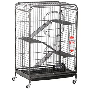 yaheetech 37-inch metal ferret chinchilla cage indoor outdoor small animals hutch w/ 2 front doors/feeder/wheels for squirrel,black