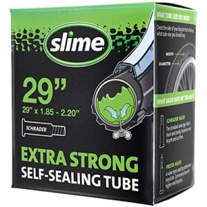 slime 30070 bike inner tube with slime puncture sealant, extra strong, self sealing, prevent and repair, schrader valve, 29 x 1.85-2.20"