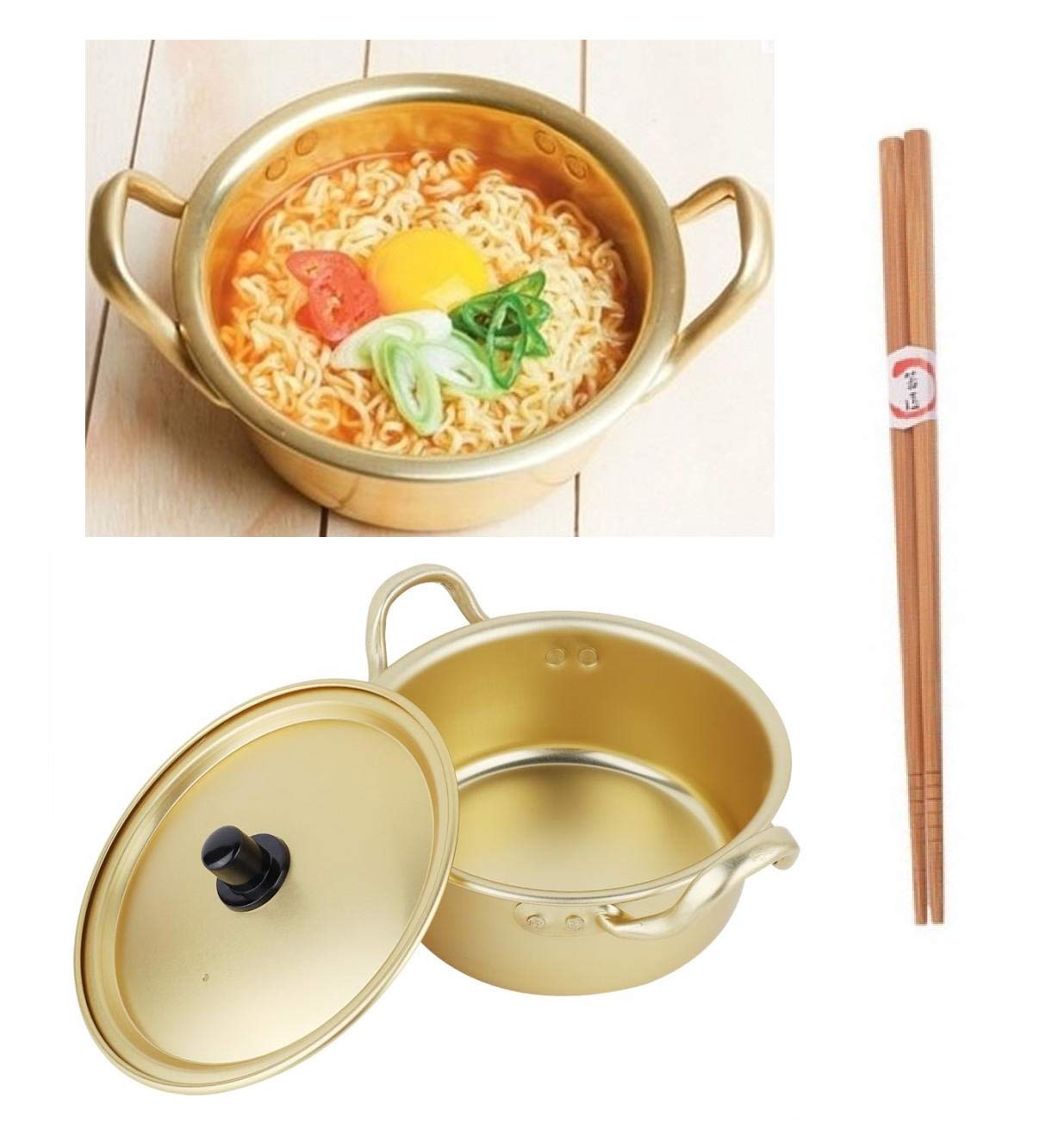 Korean Noodle Pot Hot Shin Ramyun Aluminum 6.3"(16cm) + SoltreeBundle Natural Bamboo Chopstick (1 Pairs)