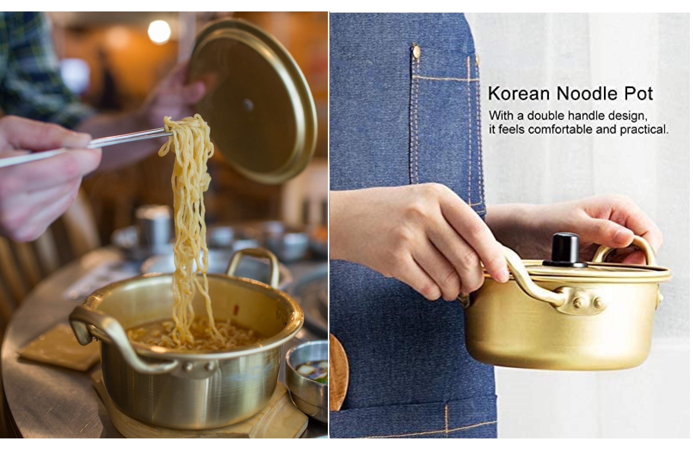 Korean Noodle Pot Hot Shin Ramyun Aluminum 6.3"(16cm) + SoltreeBundle Natural Bamboo Chopstick (1 Pairs)