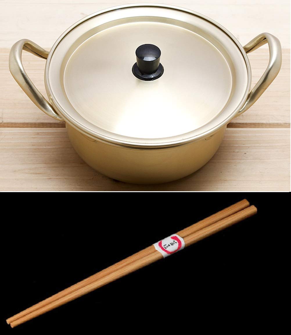 Korean Noodle Pot Hot Shin Ramyun Aluminum 6.3"(16cm) + SoltreeBundle Natural Bamboo Chopstick (1 Pairs)