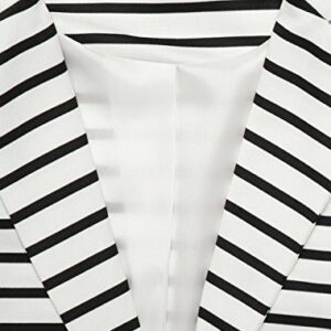 Allegra K Women's Notched Lapel Pocket Button Closure Striped Blazer Small White