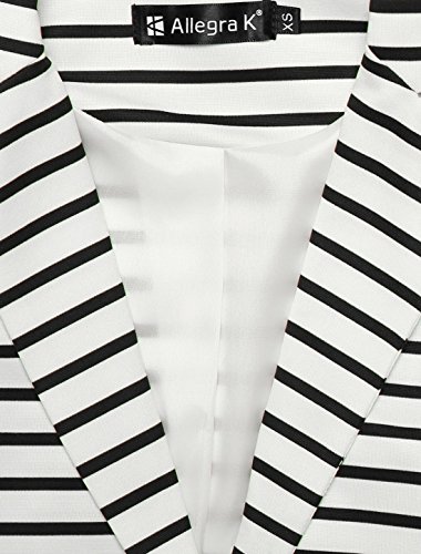 Allegra K Women's Notched Lapel Pocket Button Closure Striped Blazer Small White