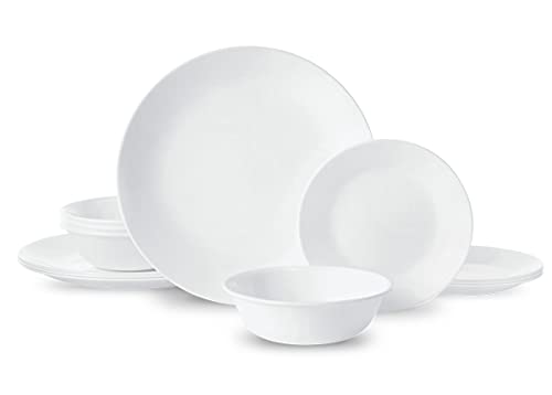 Corelle Livingware 12 Piece Dinnerware Set, Winter Frost White , Service for 4