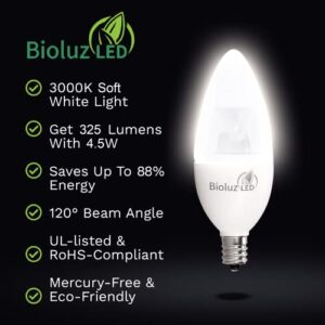 Bioluz LED 6 Pack 40 Watt Candelabra Bulbs 4.5W Dimmable Candelabra LED Bulbs C37 E12 Base 325 lumens,120° Beam Angle 3000K Soft White LED Candle Bulbs UL Listed Pack of 6