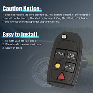 uxcell Car Replacement Remote Key Fob Shell Case for Volvo S60 S80 V70 XC70 XC90 5 Key Button Black