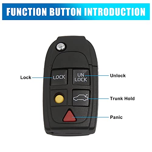 uxcell Car Replacement Remote Key Fob Shell Case for Volvo S60 S80 V70 XC70 XC90 5 Key Button Black