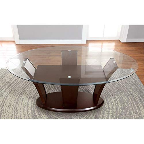 Furniture of America Waverly Wood Glass Oval Dining Table in Brown Cherry