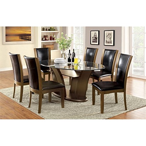 Furniture of America Waverly Wood Glass Oval Dining Table in Brown Cherry