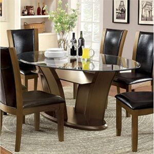 Furniture of America Waverly Wood Glass Oval Dining Table in Brown Cherry