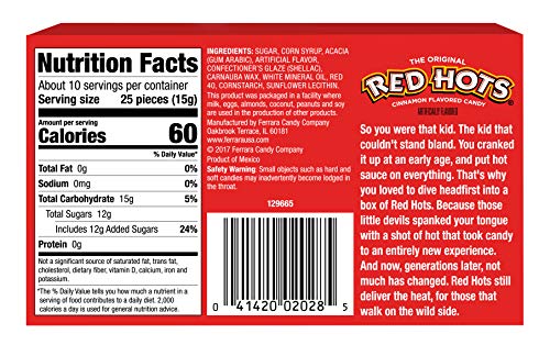 Red Hots Cinnamon Flavored Candy, Back to School Candy, 5.5 Ounce Movie Theater Candy Box (Pack of 12)