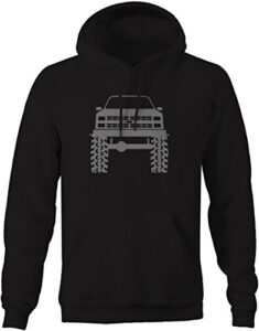 gray -1980's 90's hotrod k5 blazer lifted mud tires truck hoodie for men 2xl
