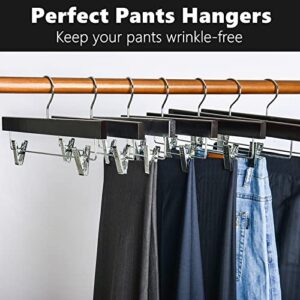 Amber Home Walnut Wooden Pants Skirts Hangers 10 Pack, Solid Wood Trousers Bottom Hanger with 2-Adjustable Clips, Clip Hangers for Slacks, Jeans, Shorts (Walnut, 10)