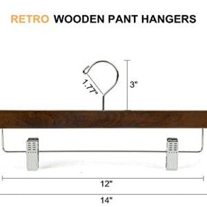 Amber Home Walnut Wooden Pants Skirts Hangers 10 Pack, Solid Wood Trousers Bottom Hanger with 2-Adjustable Clips, Clip Hangers for Slacks, Jeans, Shorts (Walnut, 10)