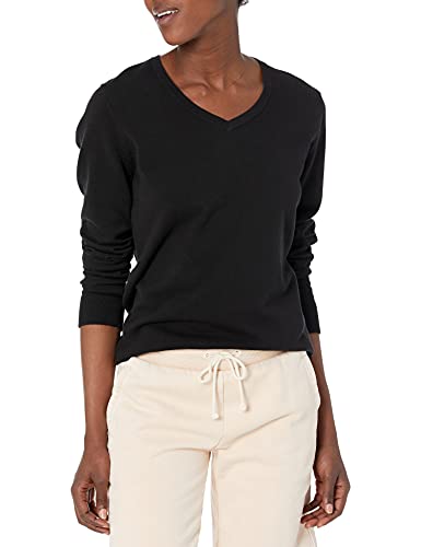 Cutter & Buck womens Soft Cotton Blend Lakemont Long Sleeve V-neck Sweater Shirt, Black, Large US