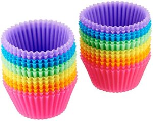 amazon basics round reusable silicone baking cups, muffin liners, pack of 24, multicolor, 2.9" x 2.96" x 1.3"