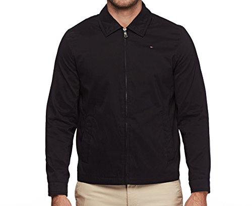 Tommy Hilfiger Men's Lightweight Microtwill Golf Jacket (Standard and Big & Tall), Deep Black, Large